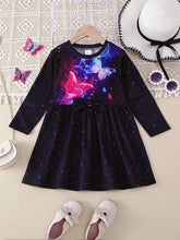 1pc Girls Casual Butterfly Print Pattern Long Sleeve Dress, Autumn